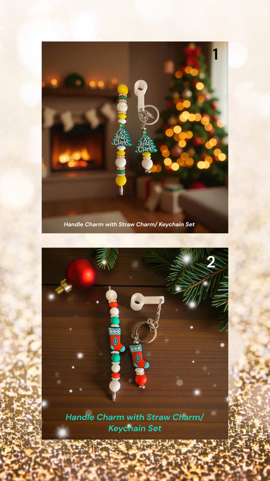 Holiday Handle Charm with Straw Charm/Keychain Set – Christmas Collection