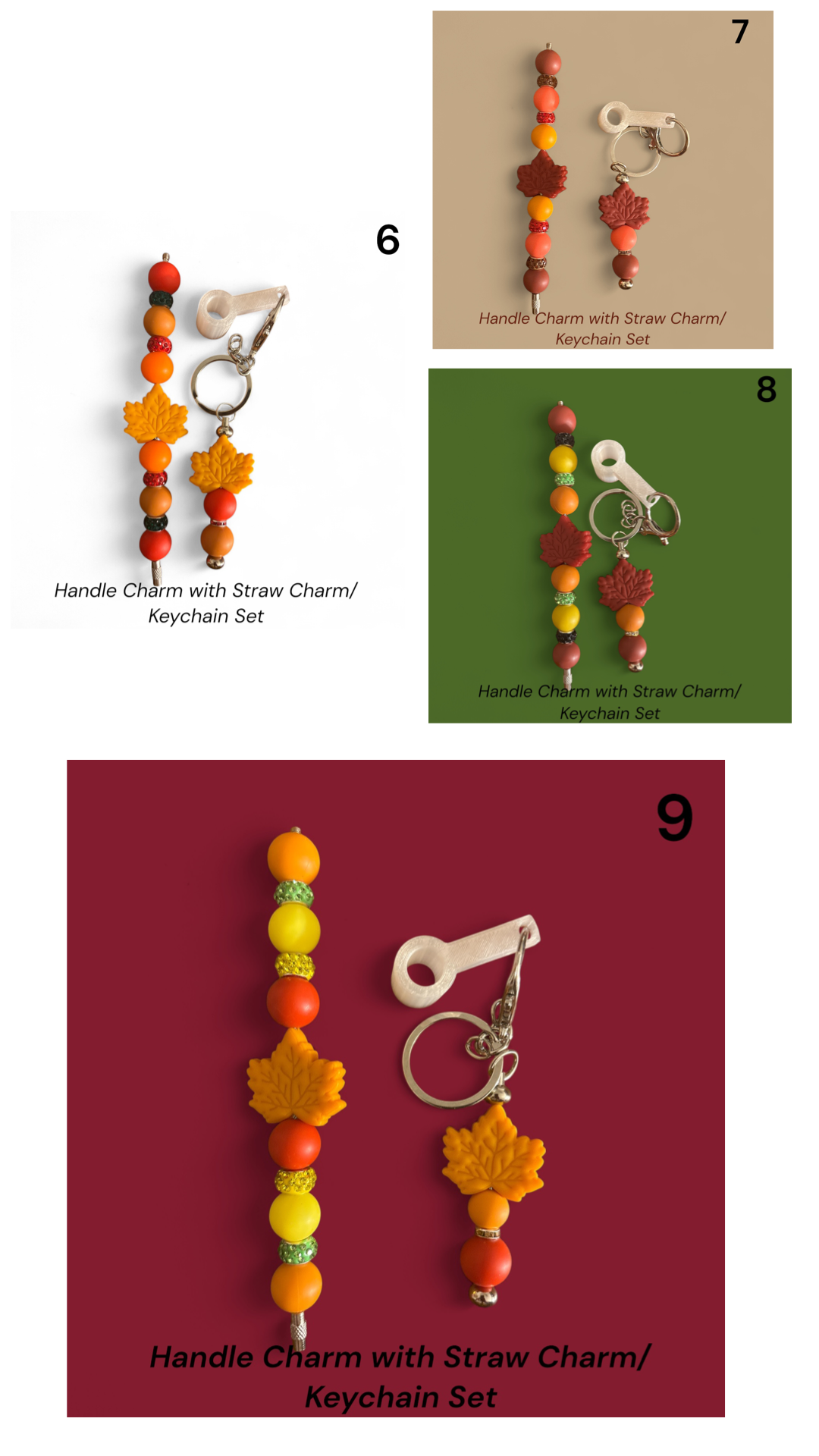 Autumn Leaf Handle Charm & Straw Charm/Keychain Set