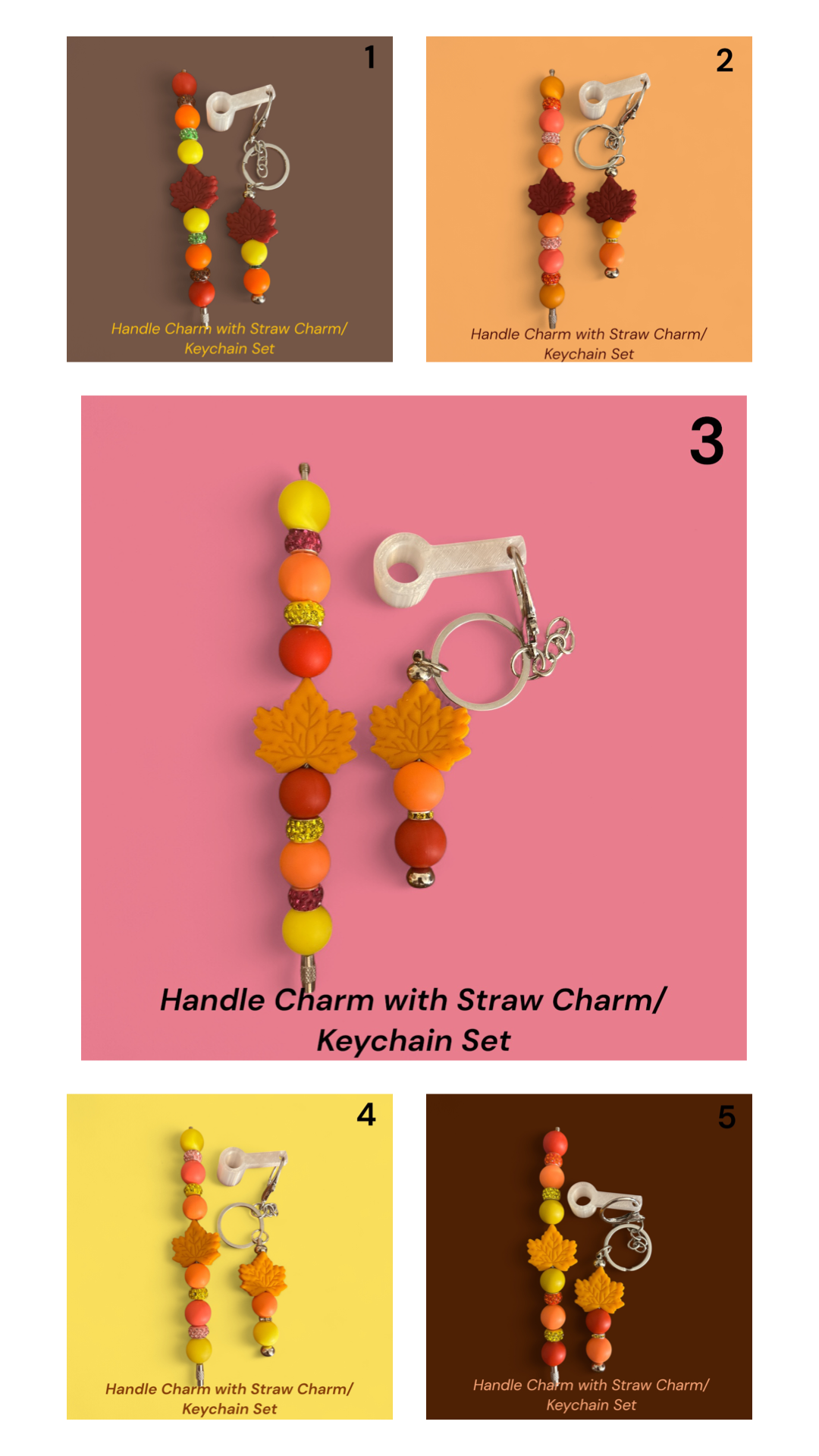 Autumn Leaf Handle Charm & Straw Charm/Keychain Set