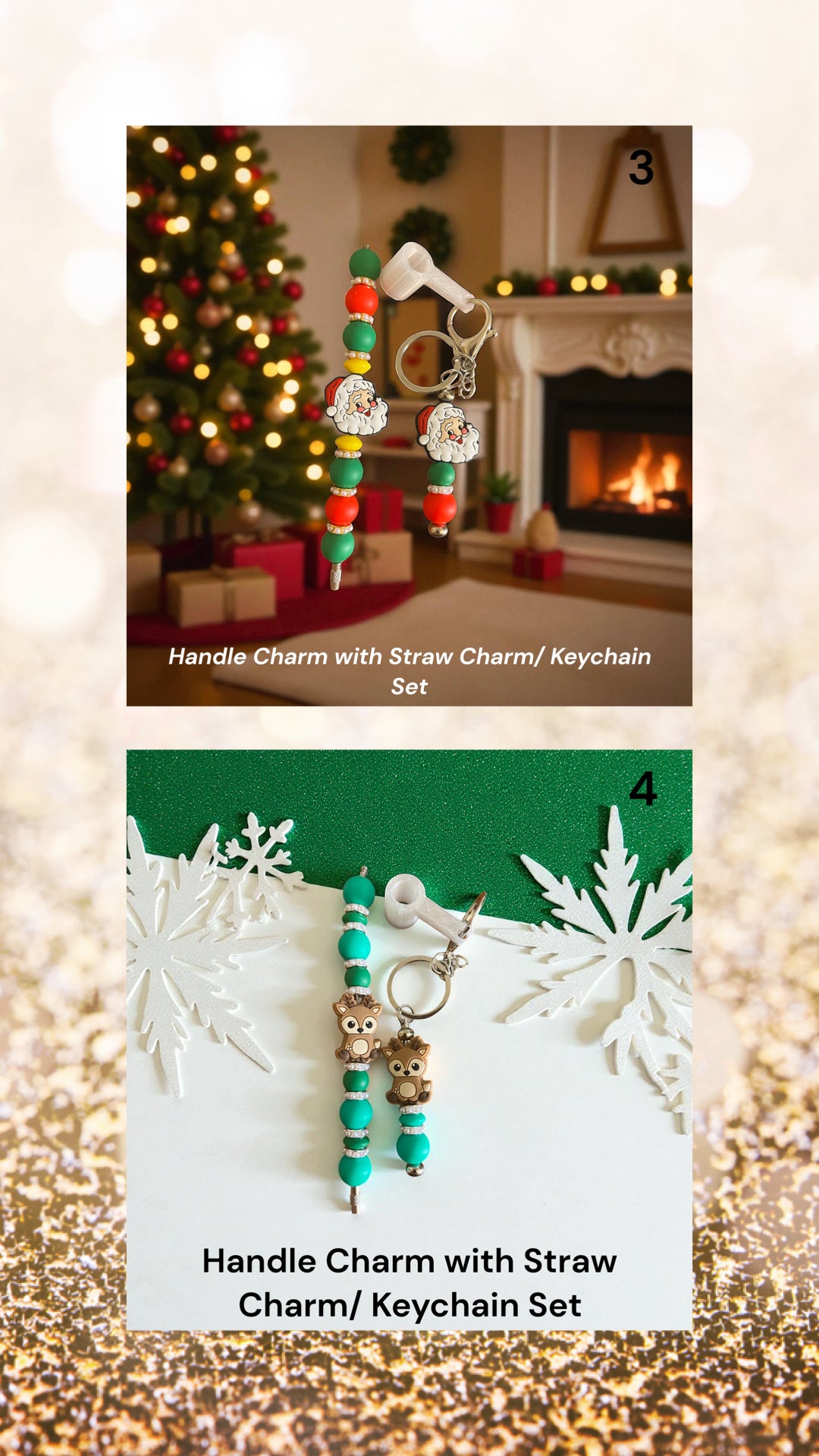 Holiday Handle Charm with Straw Charm/Keychain Set – Christmas Collection