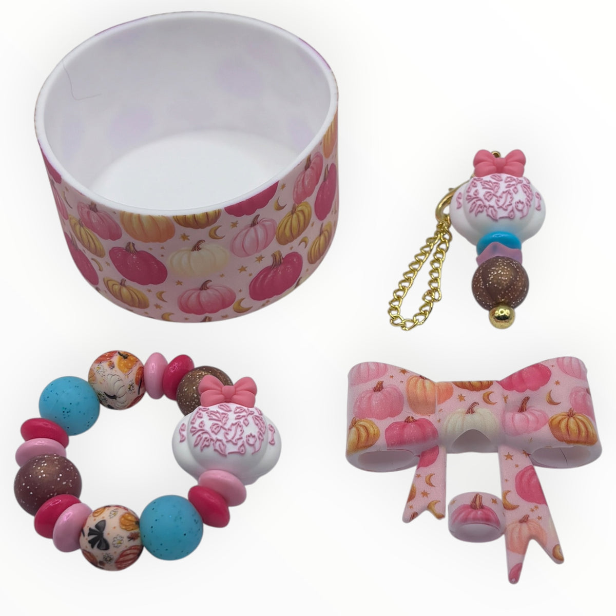 Pink Pumpkin Moon Tumbler Accessory Set