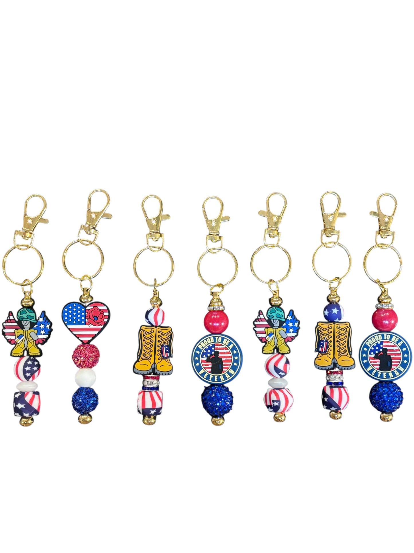 Military Appreciation Beaded Keychain – Gold Hardware