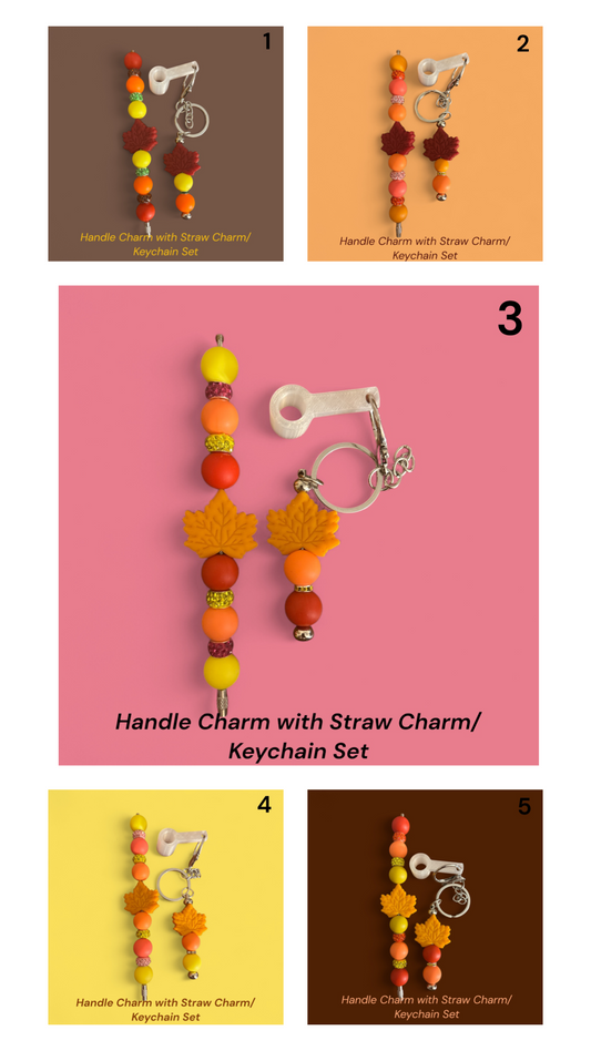 Autumn Leaf Handle Charm & Straw Charm/Keychain Set