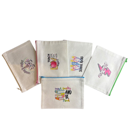 Pressed Teacher Canvas Zipper Pouch Collection