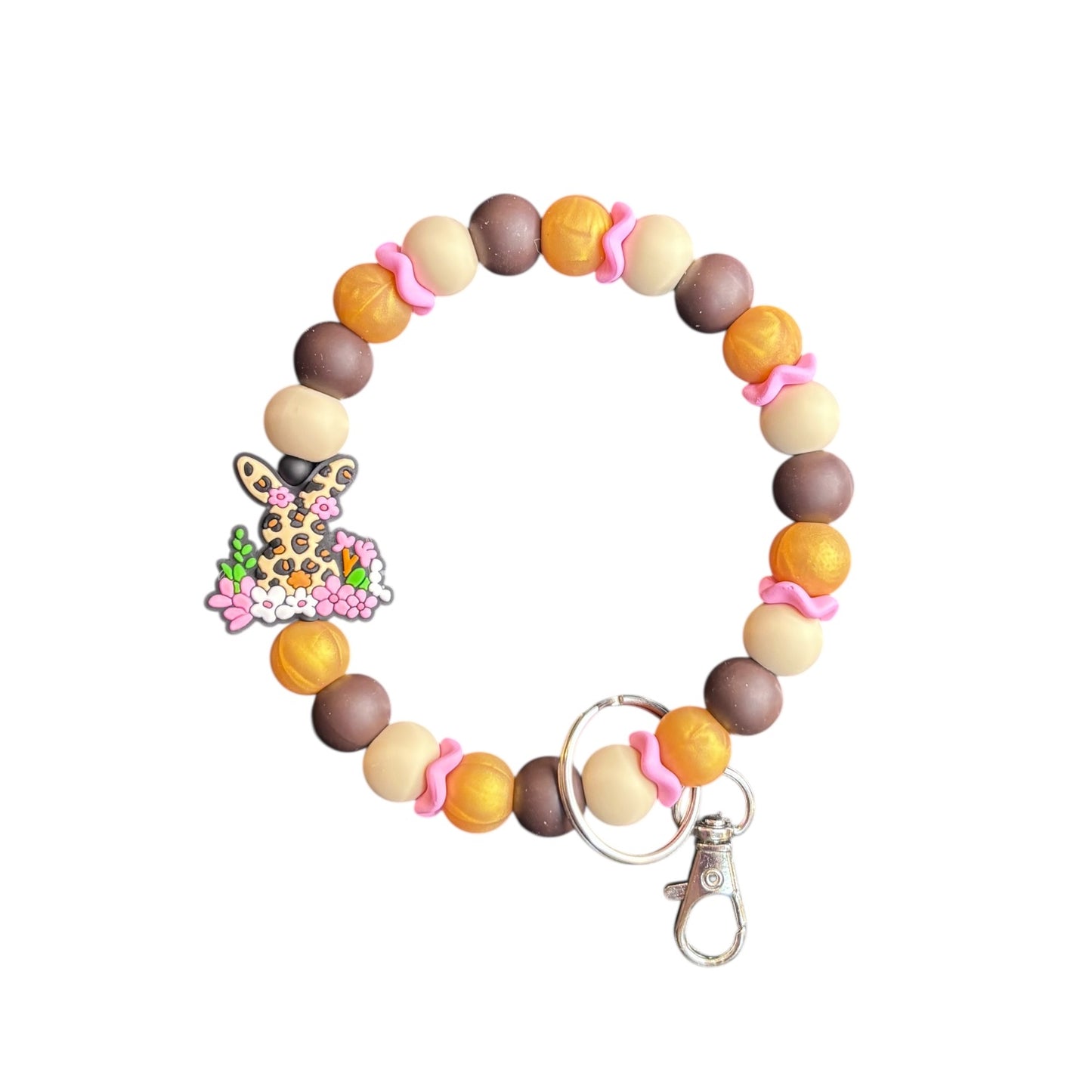 Leopard Bunny Beaded Wristlet Keychain