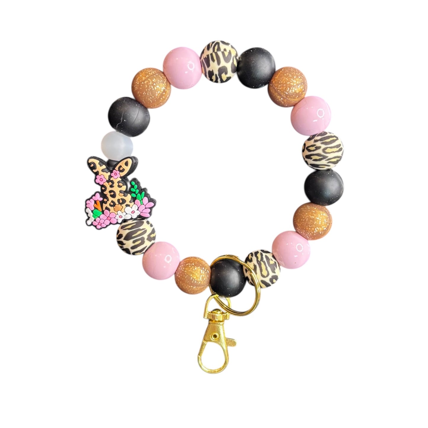 Leopard Bunny Beaded Wristlet Keychain
