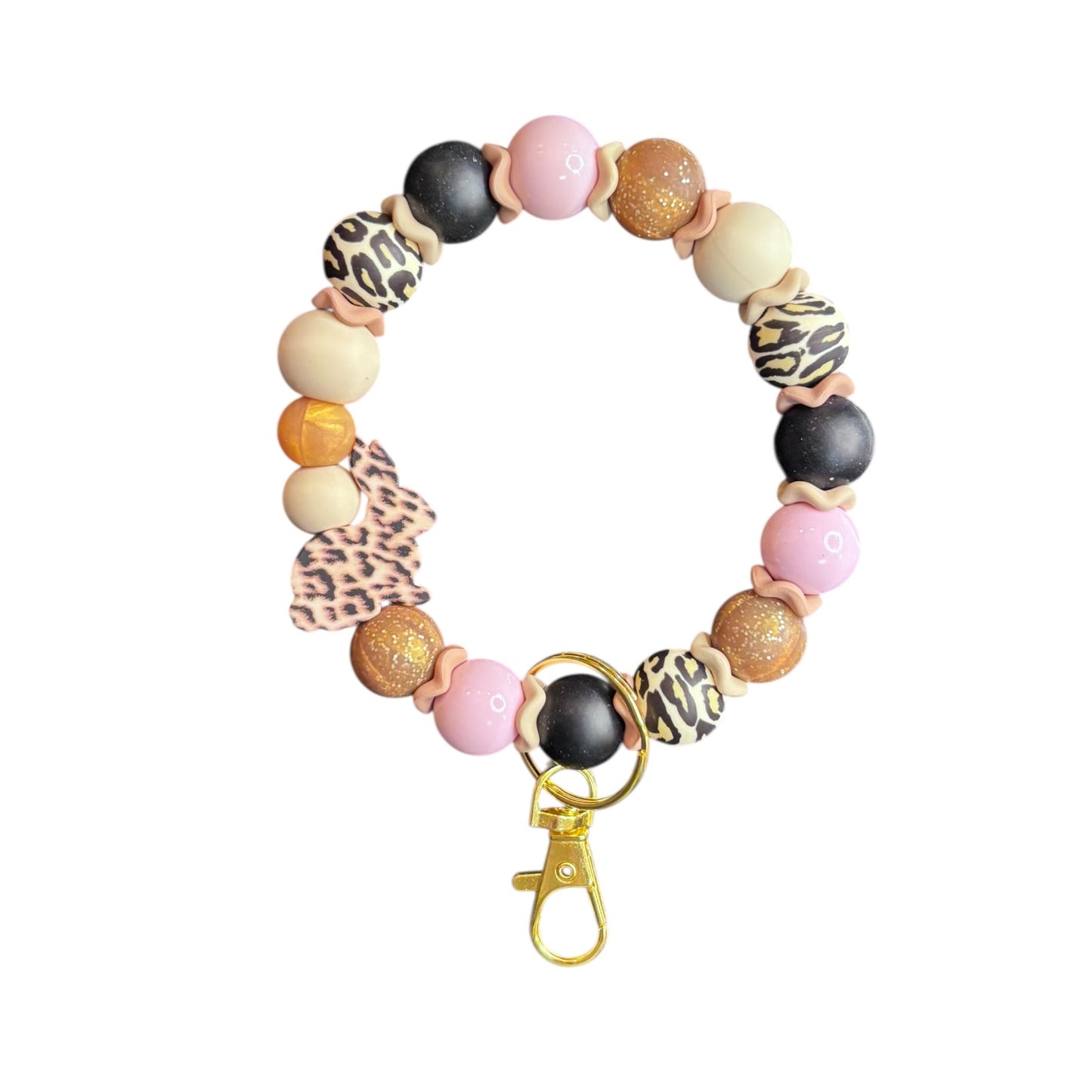 Leopard Bunny Beaded Wristlet Keychain