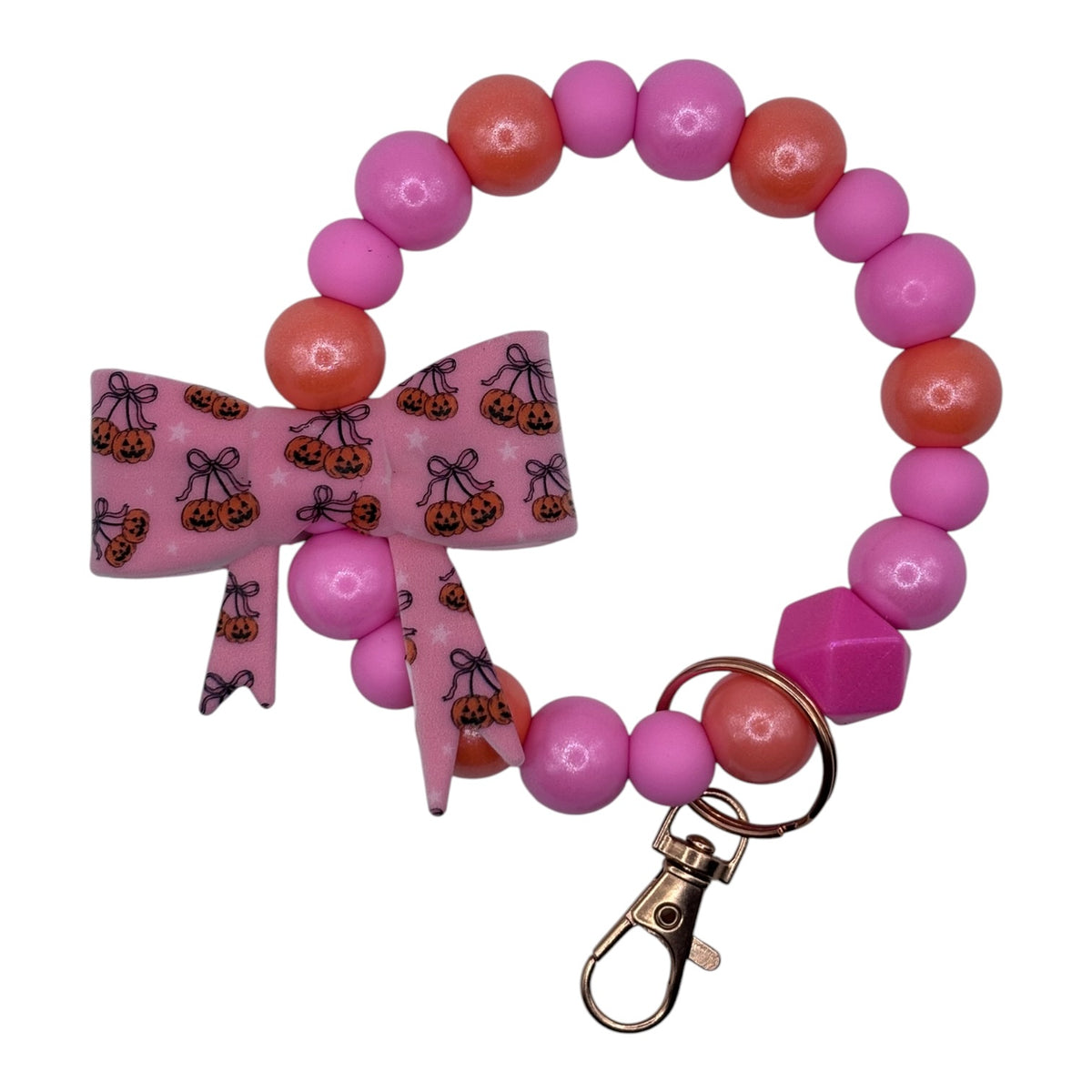 Pink Cherry Candy Corn Bow Wristlet