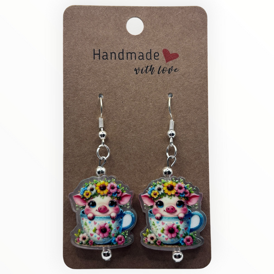 Tea Cup Piggy Earrings
