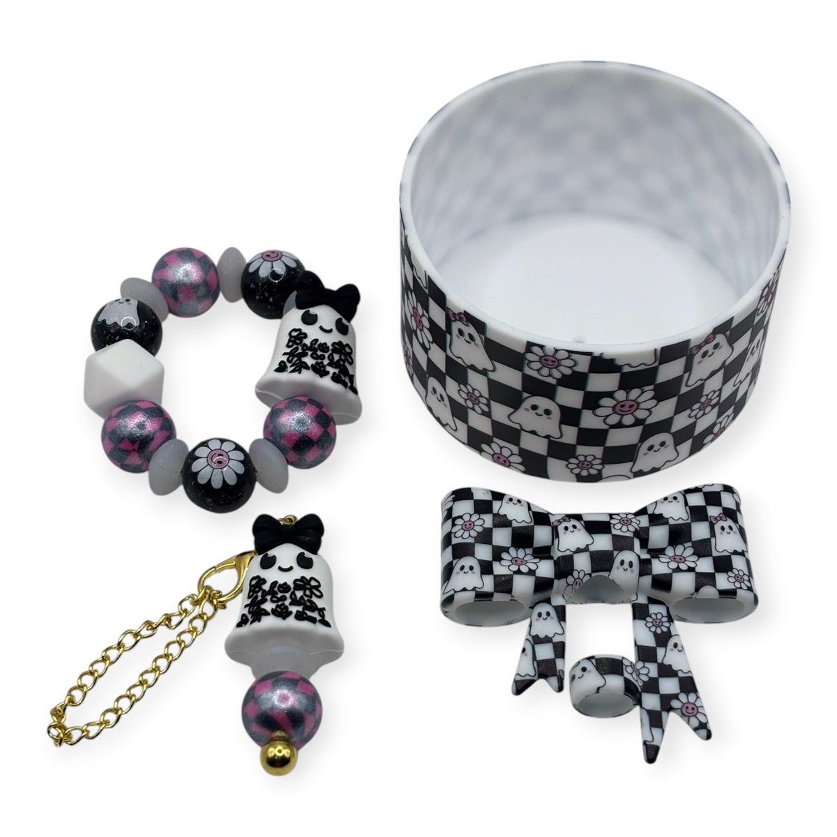 Checkered Daisy Ghost Tumbler Accessory Set