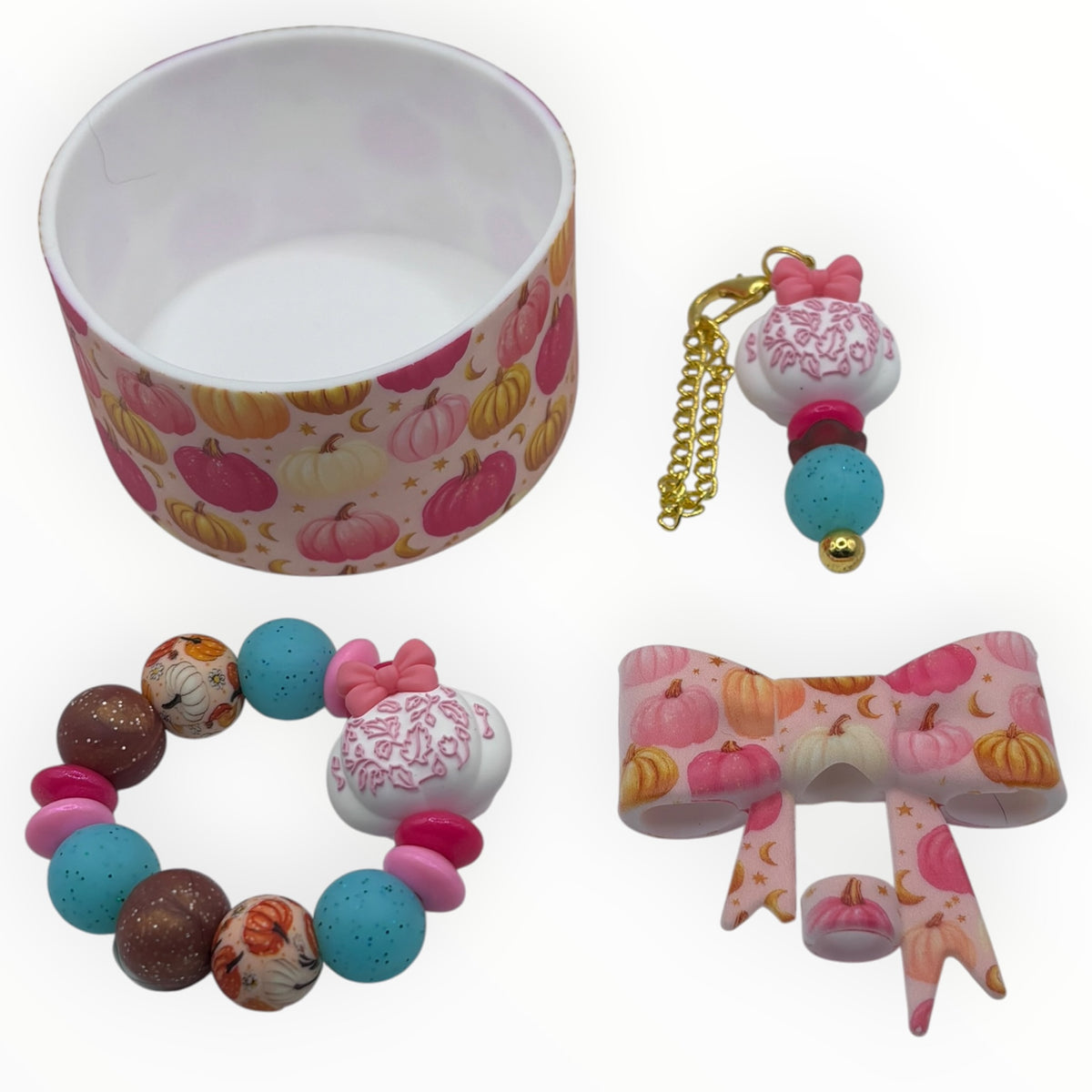 Pink Pumpkin Moon Tumbler Accessory Set
