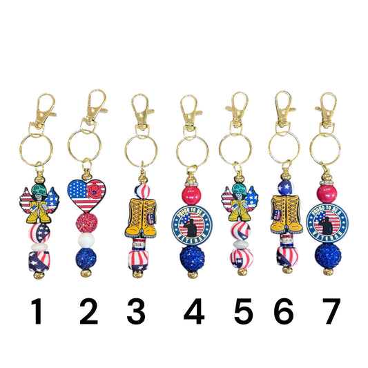 Military Appreciation Beaded Keychain – Gold Hardware